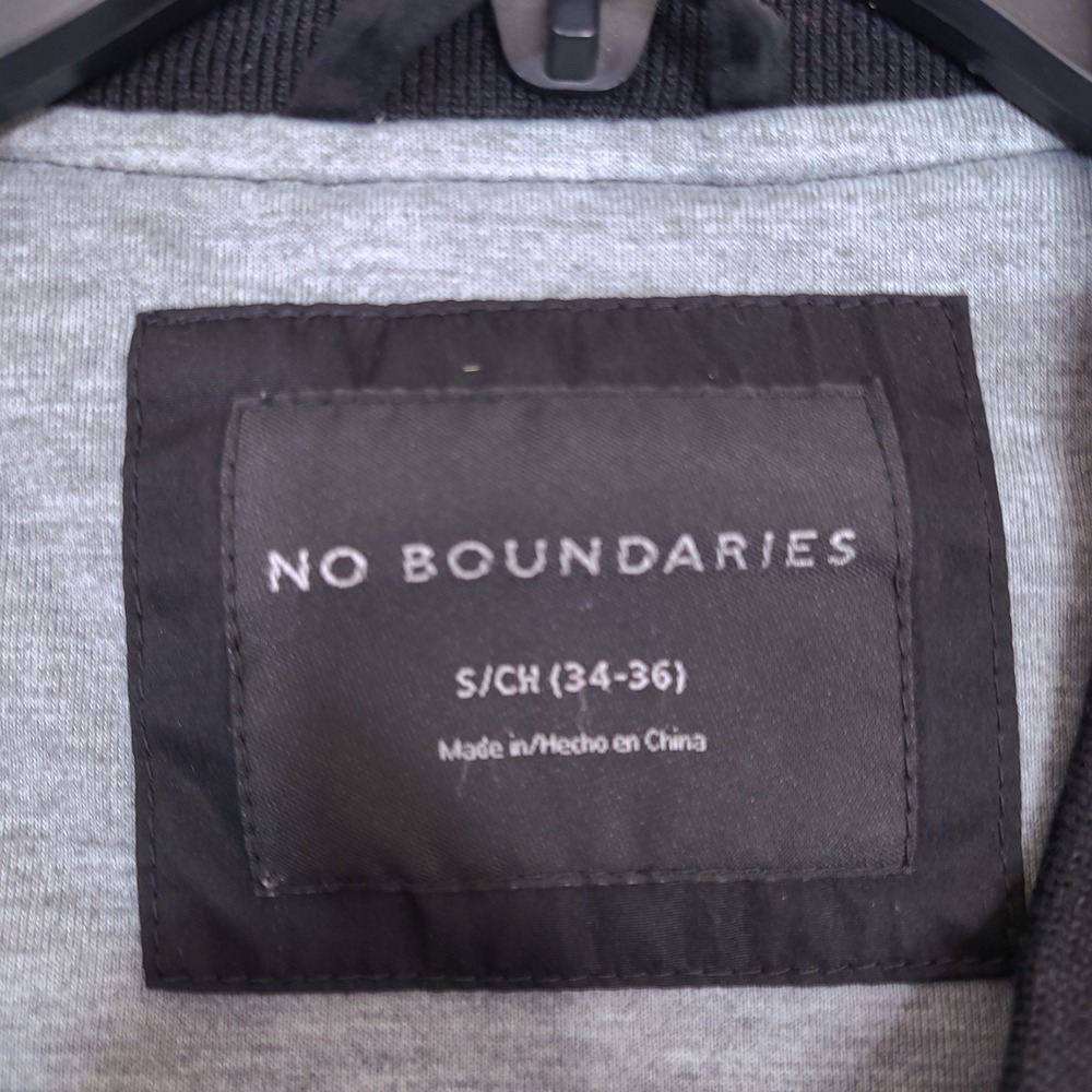 No‎ Boundaries Mens Bomber Jacket Small Black Soot Camo Sleeve *Broken Zipper - Picture 4 of 13